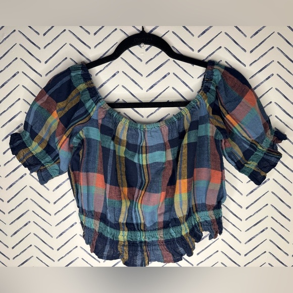 American Eagle Blue Linen Blend Crop Top Size Small - Picture 1 of 6